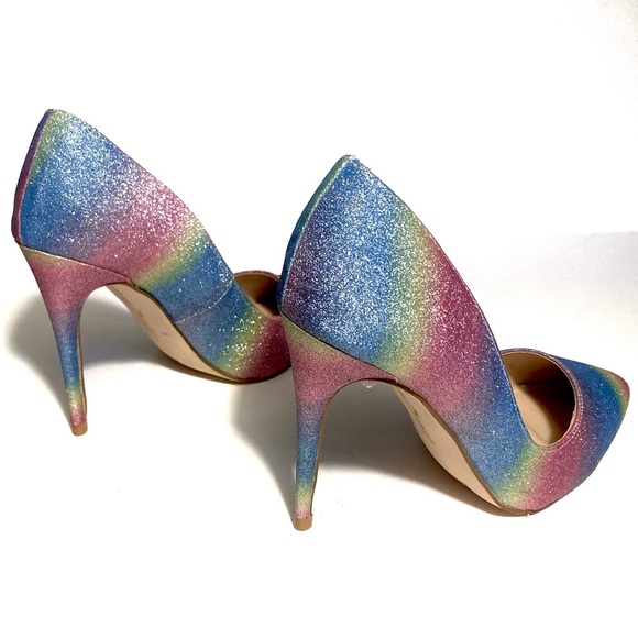 Anne Michelle Glitter Pumps Rainbow Heels Pointed Toe HIBISCUS Stilletos sz 7 - Picture 8 of 16